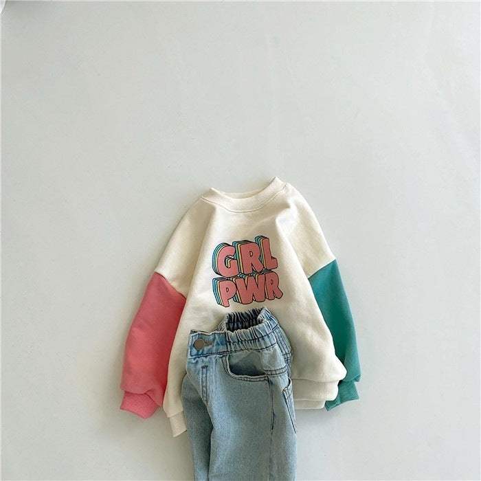 Kids' Contrast Sleeve Letter Sweater And Color-Block Pants Set | Baby & Children's Outfits