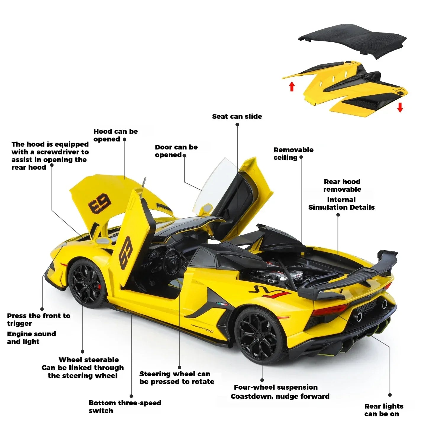 1:18 Aventador SVJ63 Diecast Alloy Model Car With Removable Roof - ToylandEU