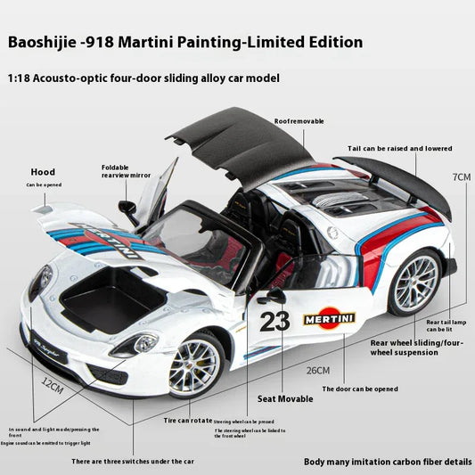 1:18 Porsche 918 Martini Diecast Alloy Model Car Limited Edition - ToylandEU