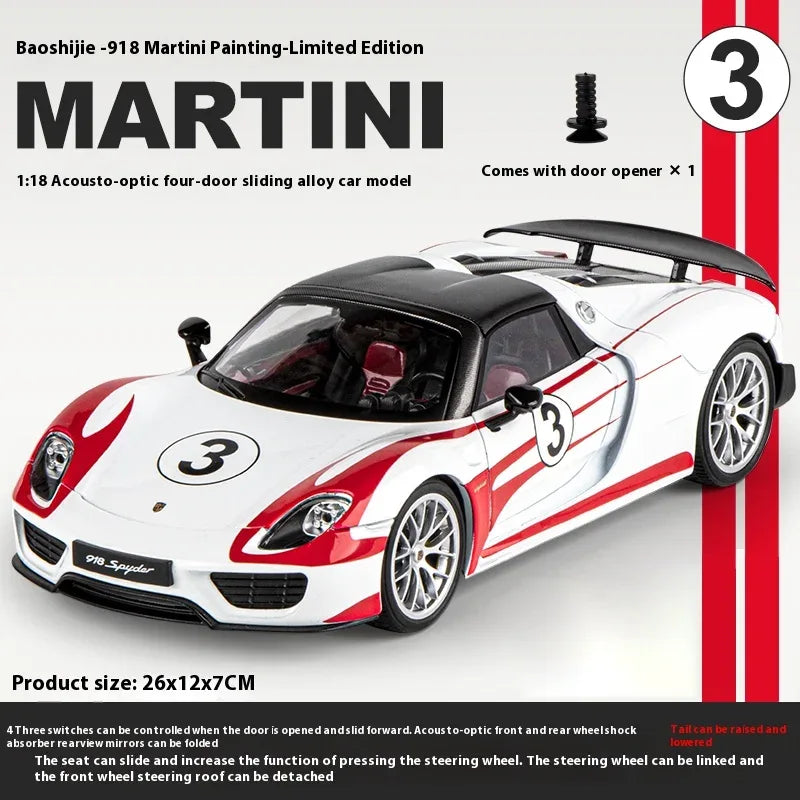 1:18 Porsche 918 Martini Diecast Alloy Model Car Limited Edition - ToylandEU
