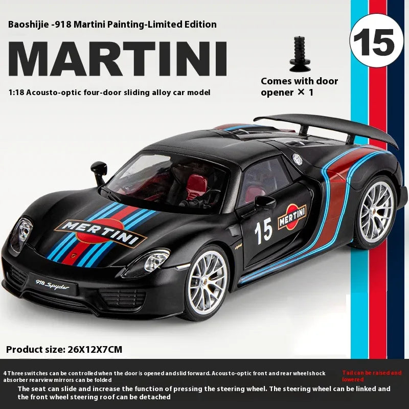 1:18 Porsche 918 Martini Diecast Alloy Model Car Limited Edition - ToylandEU