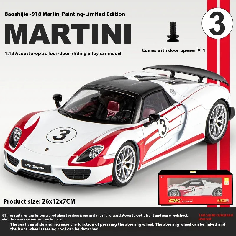 1:18 Porsche 918 Martini Diecast Alloy Model Car Limited Edition - ToylandEU