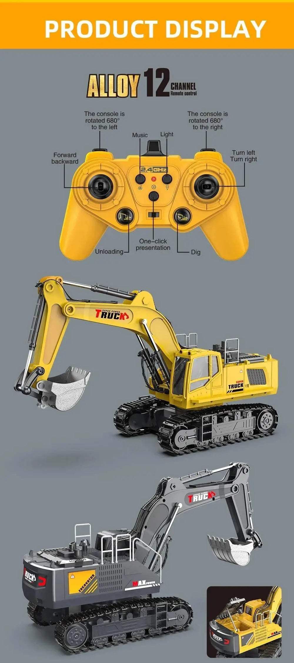  1/18 RC Truck Excavator Toy for Kids Birthday Gift -  ToylandEU™