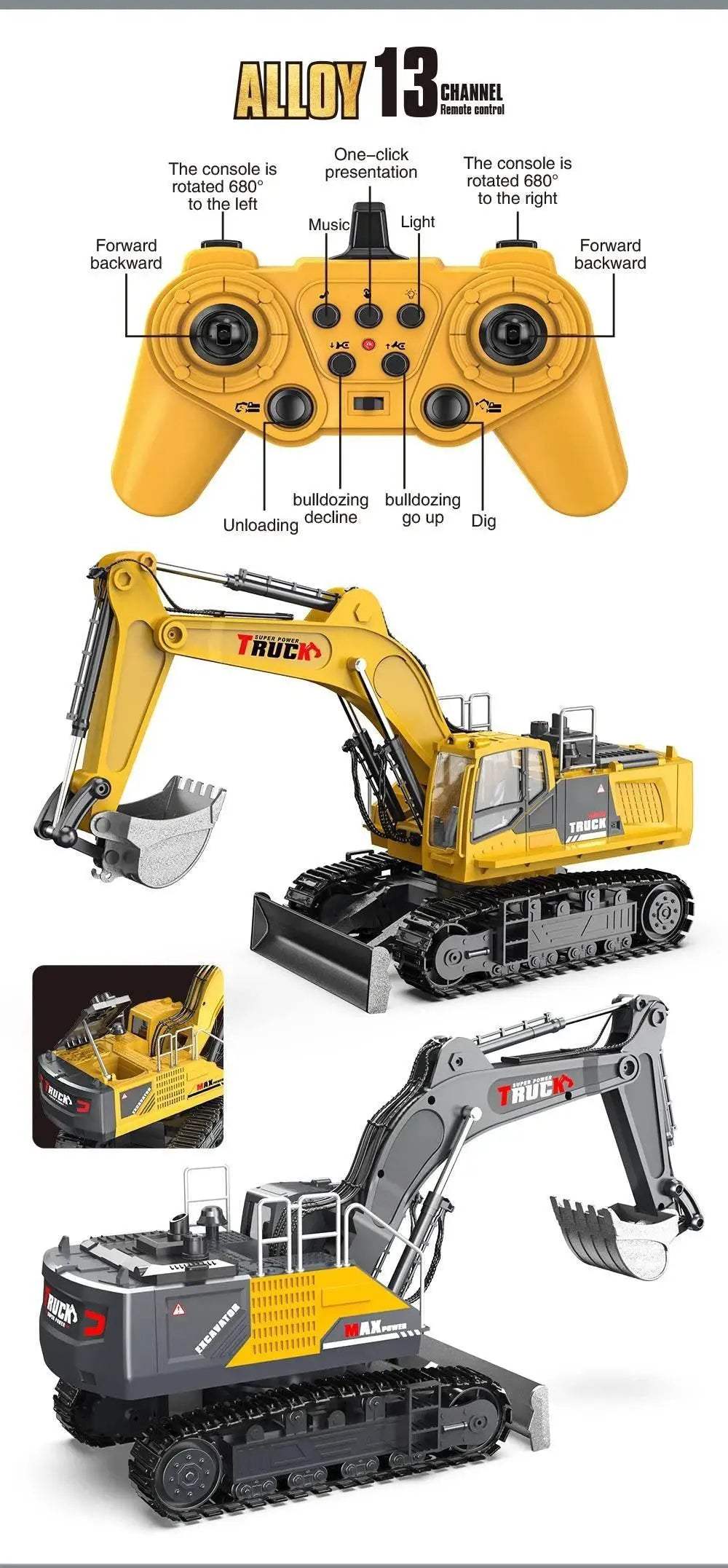  1/18 RC Truck Excavator Toy for Kids Birthday Gift -  ToylandEU™
