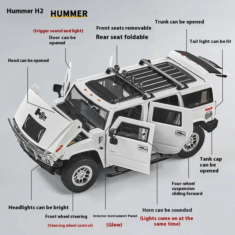 1:18 Scale Diecast Alloy Hummer H2 Off Road Car Pull Back With Sound And Light - ToylandEU