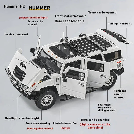 1:18 Scale Diecast Alloy Hummer H2 Off Road Car Pull Back With Sound And Light - ToylandEU