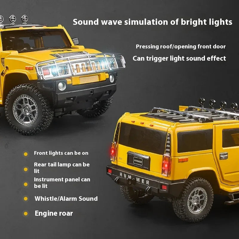 1:18 Scale Diecast Alloy Hummer H2 Off Road Car Pull Back With Sound And Light - ToylandEU