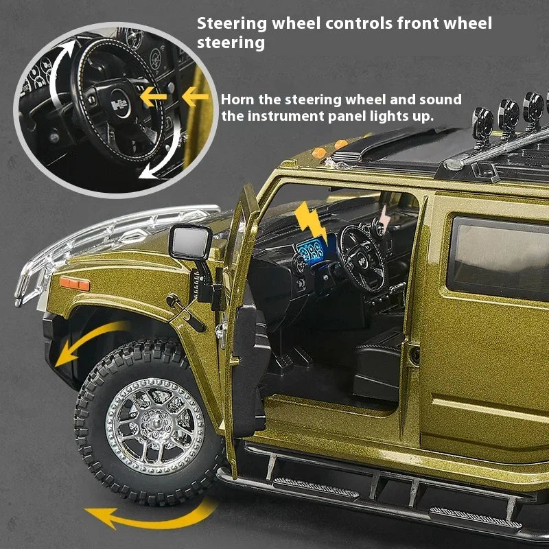 1:18 Scale Diecast Alloy Hummer H2 Off Road Car Pull Back With Sound And Light - ToylandEU