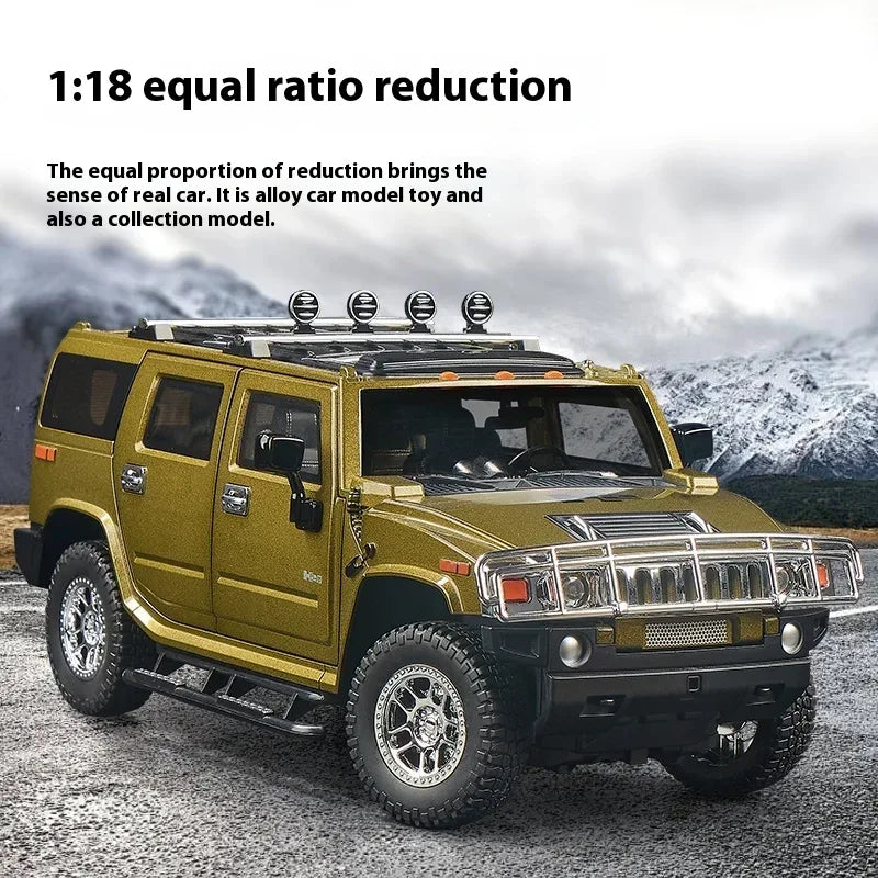 1:18 Scale Diecast Alloy Hummer H2 Off Road Car Pull Back With Sound And Light - ToylandEU