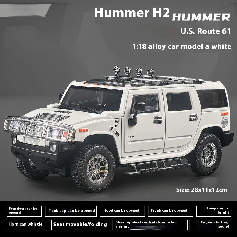 1:18 Scale Diecast Alloy Hummer H2 Off Road Car Pull Back With Sound And Light - ToylandEU