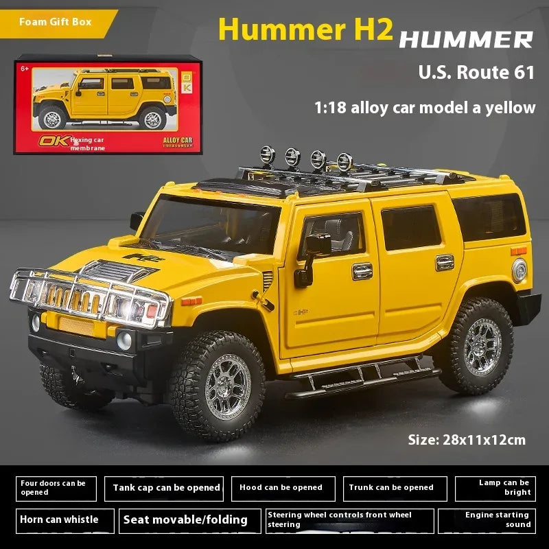 1:18 Scale Diecast Alloy Hummer H2 Off Road Car Pull Back With Sound And Light - ToylandEU
