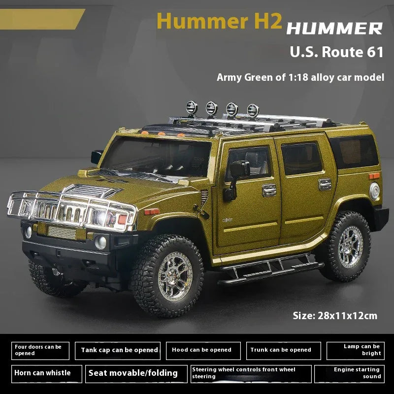 1:18 Scale Diecast Alloy Hummer H2 Off Road Car Pull Back With Sound And Light - ToylandEU