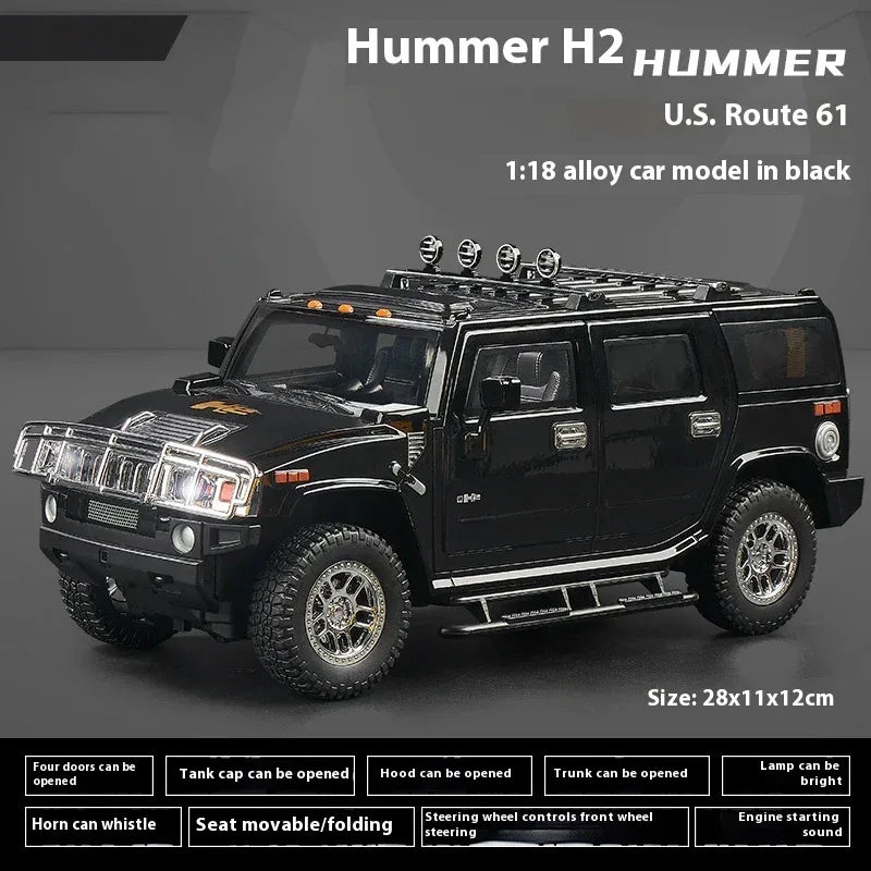 1:18 Scale Diecast Alloy Hummer H2 Off Road Car Pull Back With Sound And Light - ToylandEU