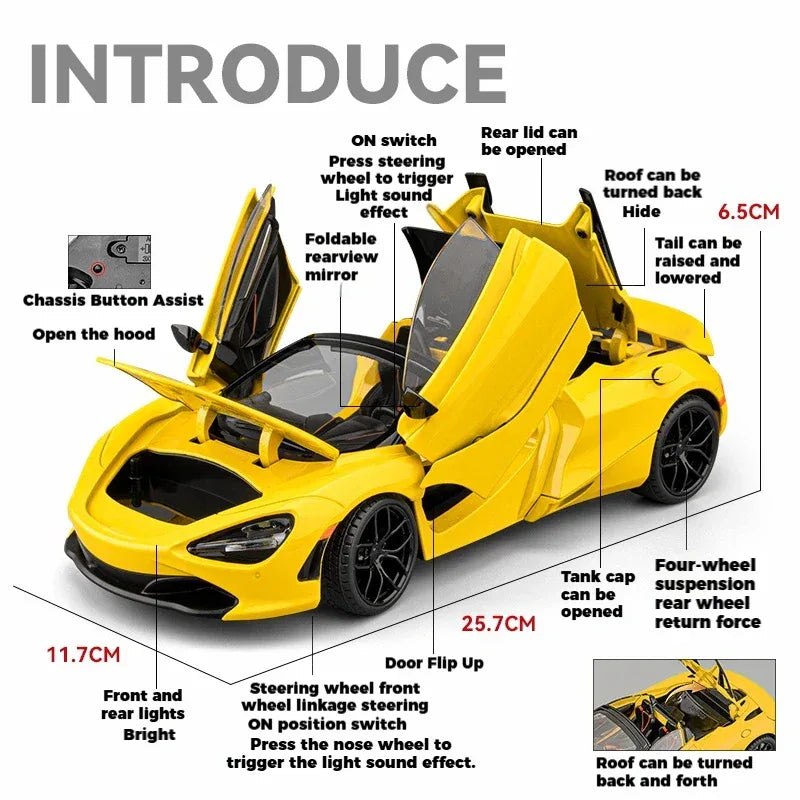 1:18 Scale McLaren 720S Diecast Metal Model Car With Sound and Light - ToylandEU