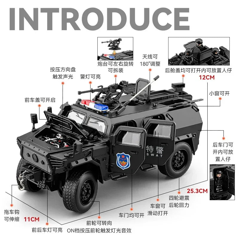 1:20 Scale Police Off Road Diecast Car Alloy Metal Sound And Light Pull Back - ToylandEU