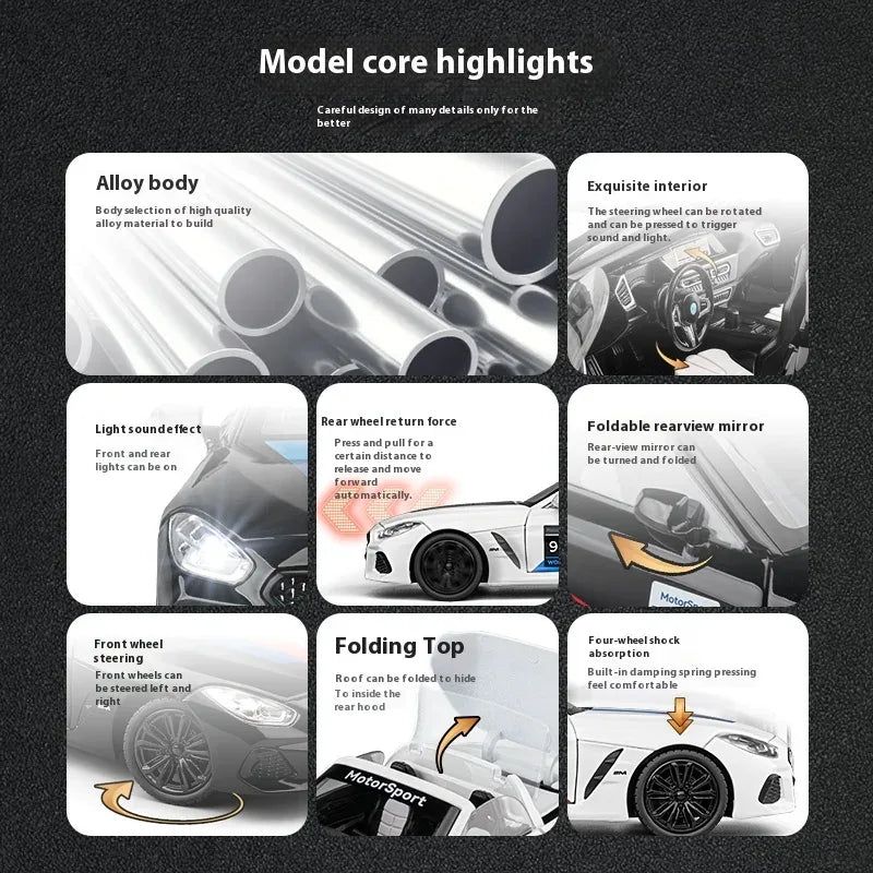 1:22 Scale Diecast BMW Z4 M40i Convertible Metal Car Model for Display - ToylandEU