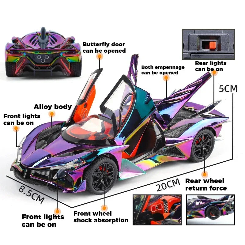 1:24 Apollo EVO Electroplate Diecast Metal Supercar With Sound And Light - ToylandEU