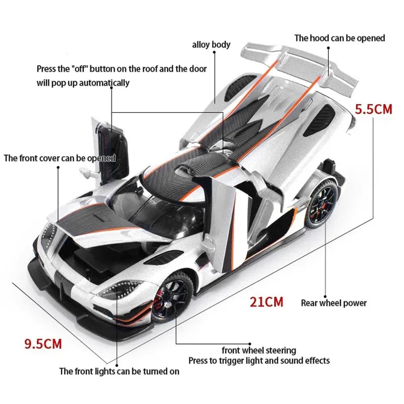 1:24 Diecast Alloy Supercar With Sound And Light Pull Back - ToylandEU