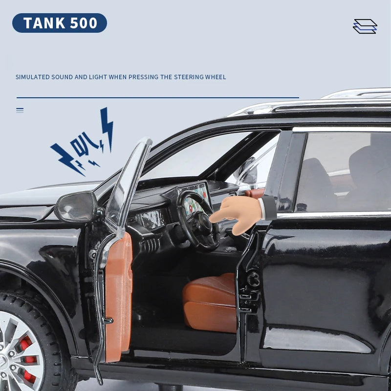 1 24 Diecast Alloy Tank 500 Hi4T SUV With Sound and Light Pull Back - ToylandEU