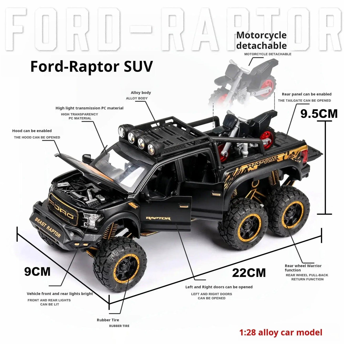  1:24 Diecast Ford Raptor Off Road Car Sound Lights -  ToylandEU™