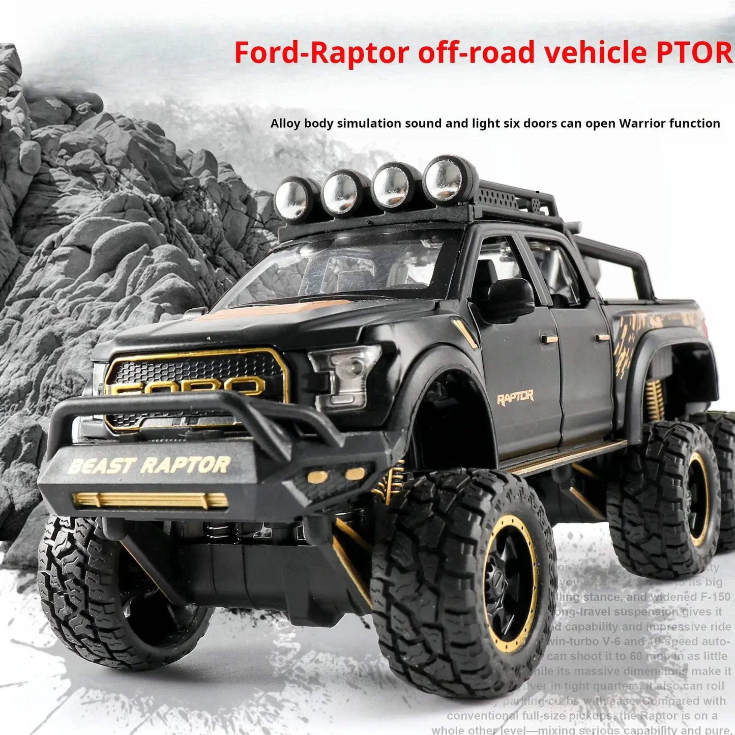 1:24 Diecast Ford Raptor Off Road Car With Sound Lights - ToylandEU