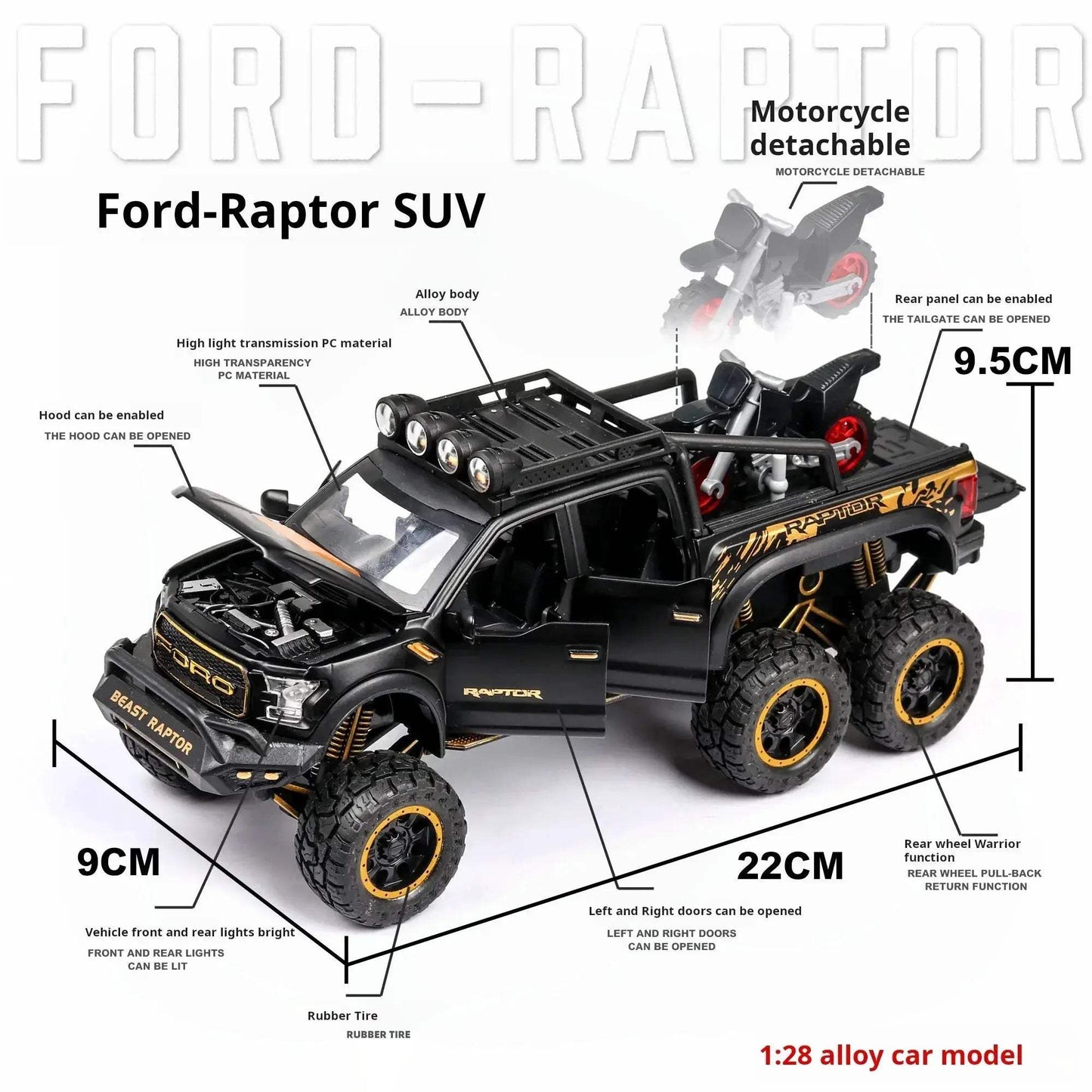 1:24 Diecast Ford Raptor Off Road Car With Sound Lights - ToylandEU