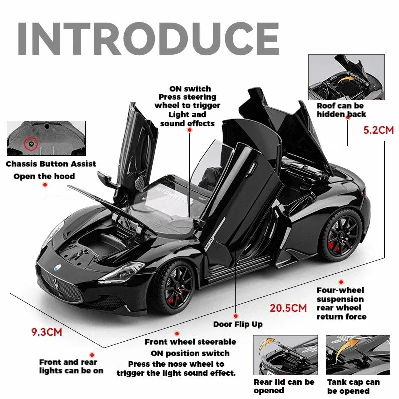 1:24 Diecast Metal Maserati MC20 Convertible Car With Sound And Light Pull Back - ToylandEU