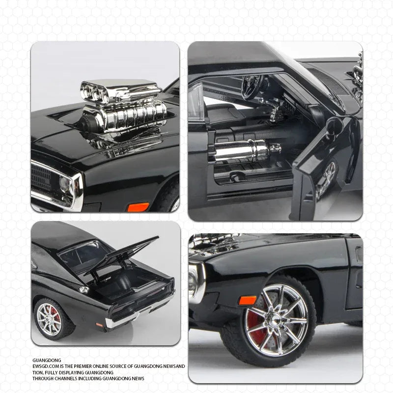 1:24 Dodge Charger 1970 Diecast Car, Black, Metal And Plastic, Sound And Light - ToylandEU