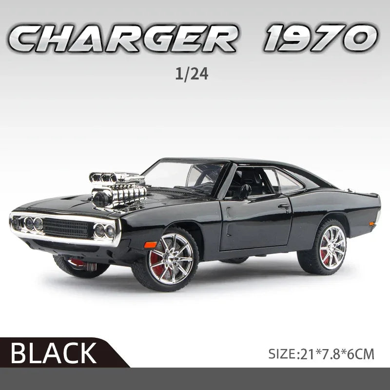 1:24 Dodge Charger 1970 Diecast Car, Black, Metal And Plastic, Sound And Light - ToylandEU