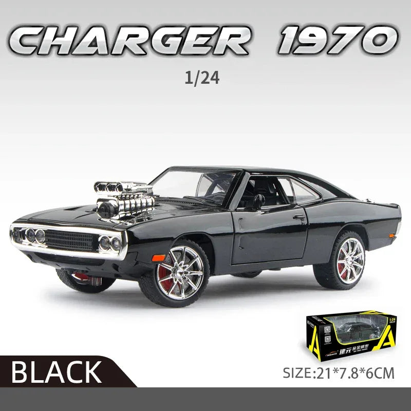 1:24 Dodge Charger 1970 Diecast Car, Black, Metal And Plastic, Sound And Light - ToylandEU