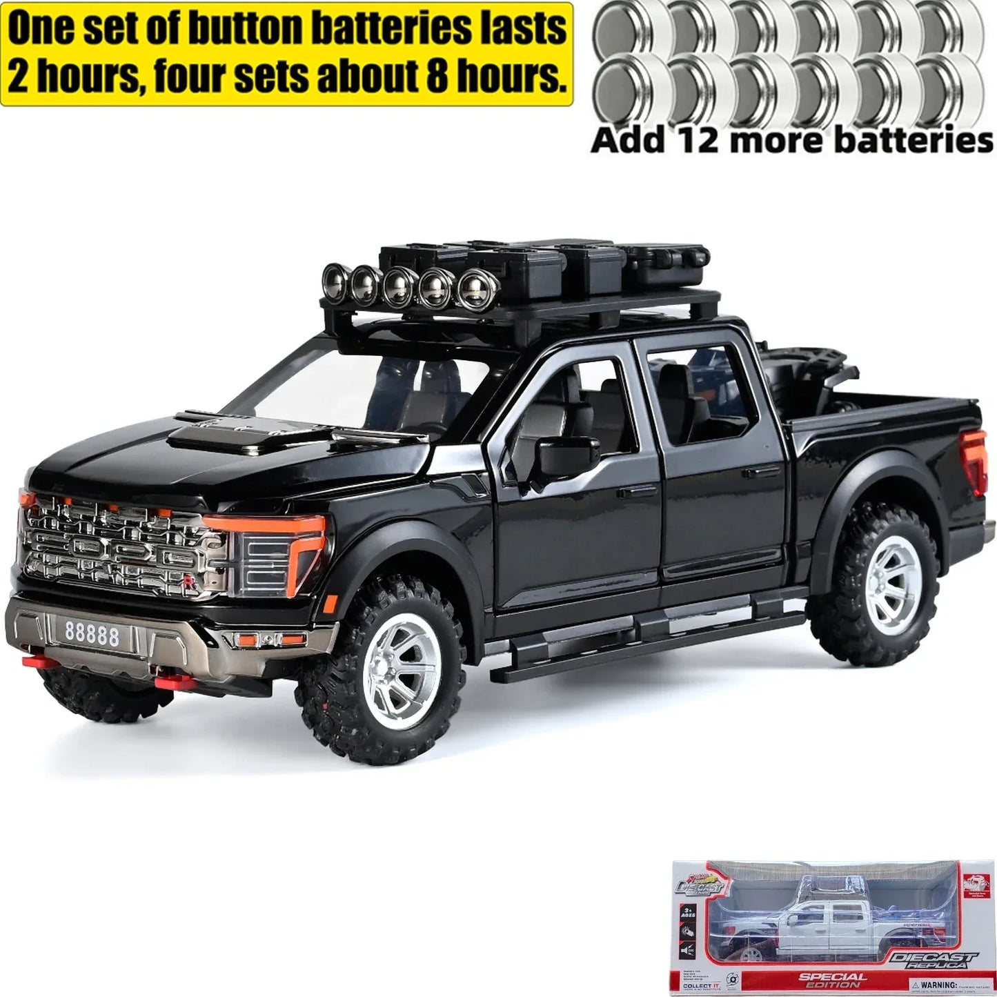 1:24 F150 Off Road Alloy Diecast Model Car With Sound And Light Pull Back - ToylandEU