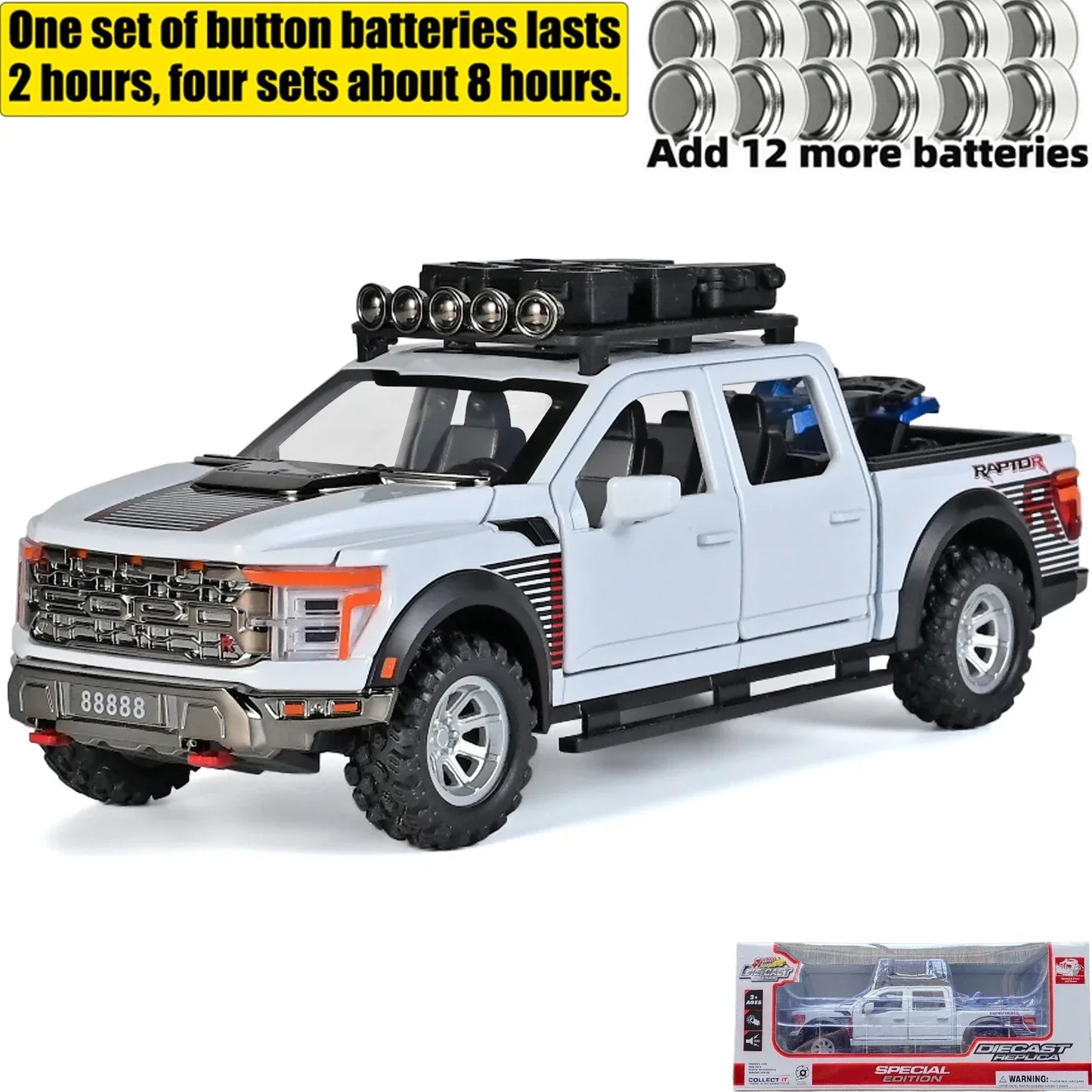 1:24 F150 Off Road Alloy Diecast Model Car With Sound And Light Pull Back - ToylandEU
