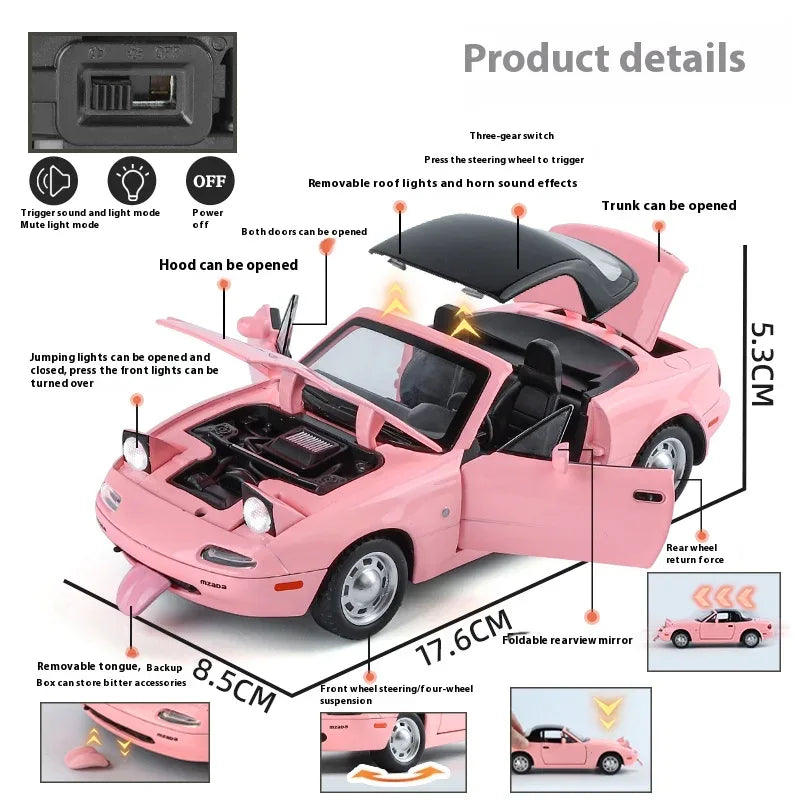 1 24 Mazda MX5 Roadster Diecast Metal Model With Sound And Light Doors Open - ToylandEU