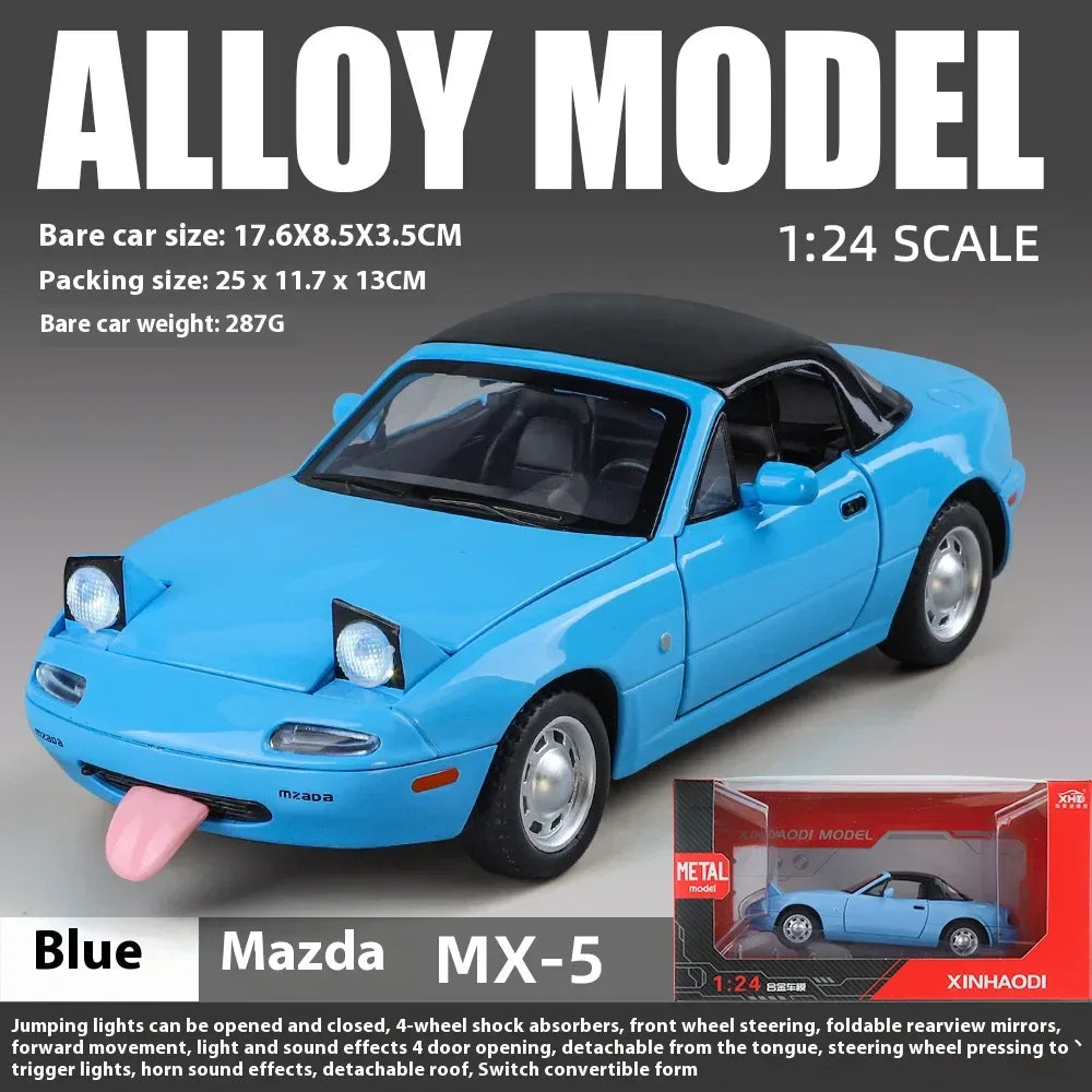 1 24 Mazda MX5 Roadster Diecast Metal Model With Sound And Light Doors Open - ToylandEU