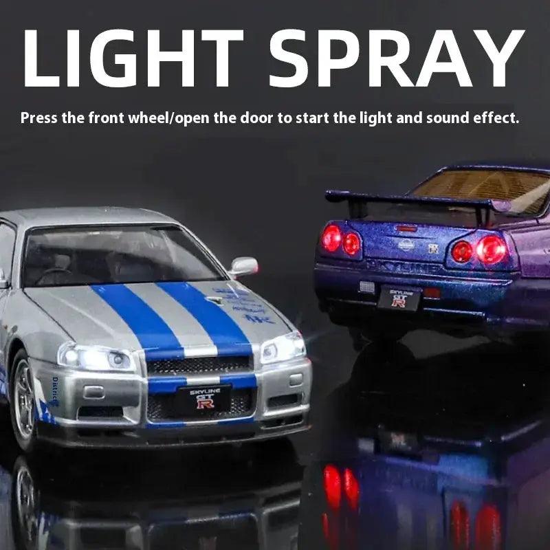  1 24 Nissan GTR R34 Diecast Metal Car Sound and Light -  ToylandEU™