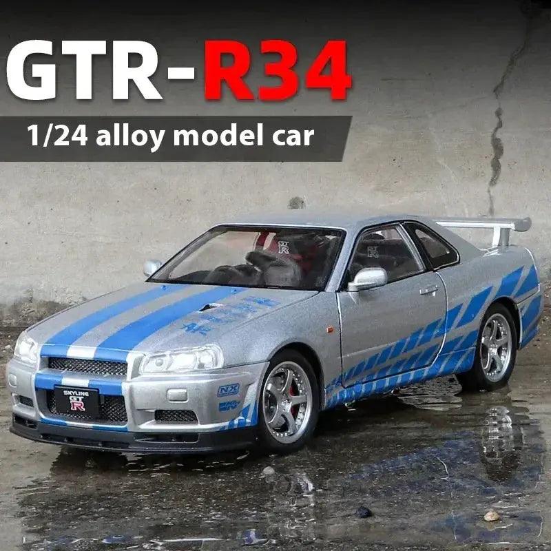  1 24 Nissan GTR R34 Diecast Metal Car Sound and Light -  ToylandEU™