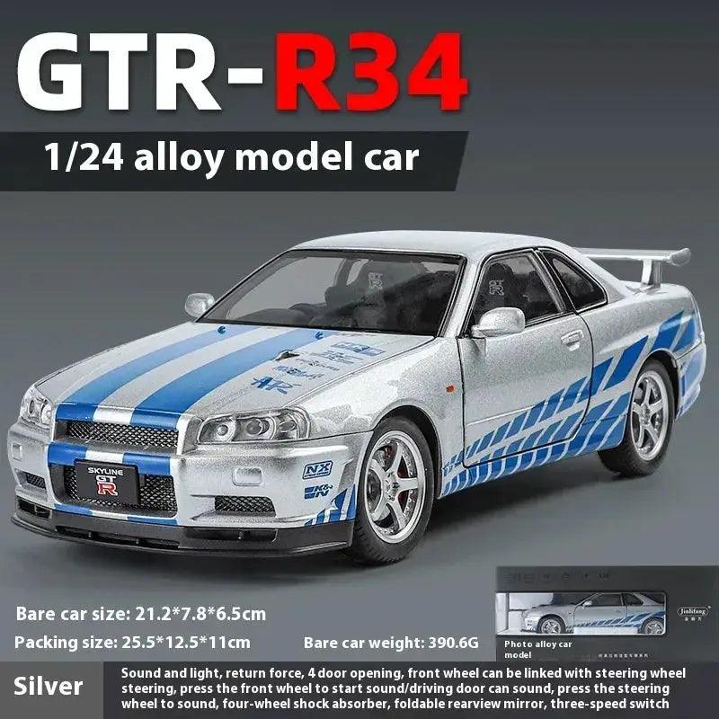  1 24 Nissan GTR R34 Diecast Metal Car Sound and Light -  ToylandEU™