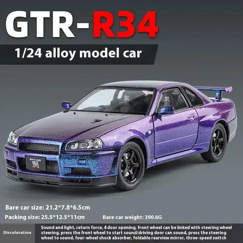  1 24 Nissan GTR R34 Diecast Metal Car Sound and Light -  ToylandEU™