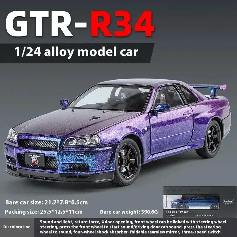  1 24 Nissan GTR R34 Diecast Metal Car Sound and Light -  ToylandEU™