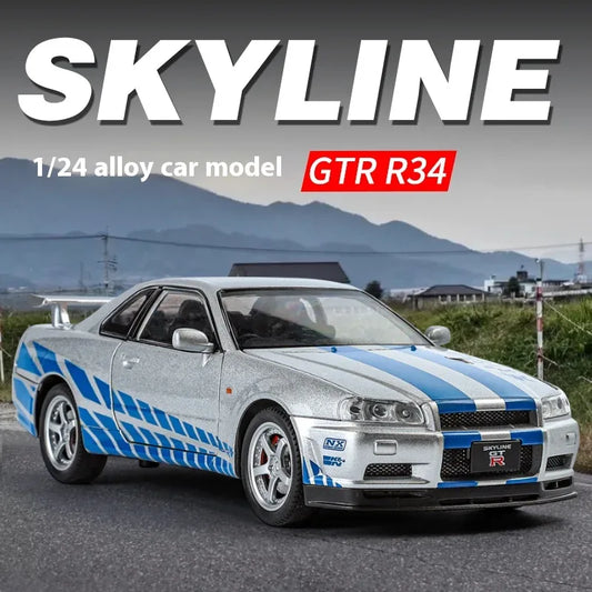 1:24 Nissan GTR R34 Skyline Alloy Diecast Car Model With Sound Light Pull-Back - ToylandEU