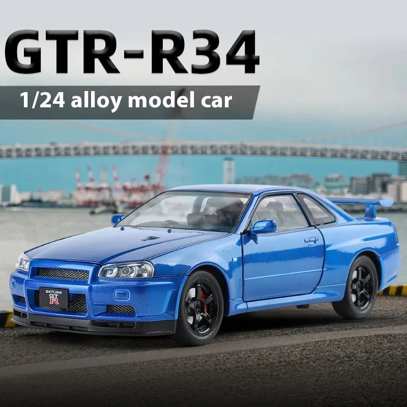 1:24 Nissan GTR R34 Skyline Alloy Diecast Car Model With Sound Light Pull-Back - ToylandEU
