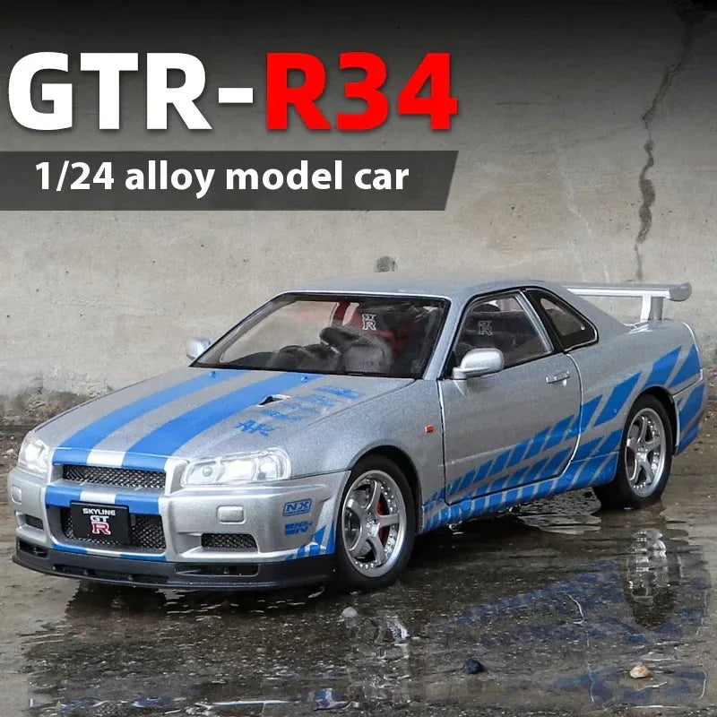 1:24 Nissan GTR R34 Skyline Alloy Diecast Car Model With Sound Light Pull-Back - ToylandEU