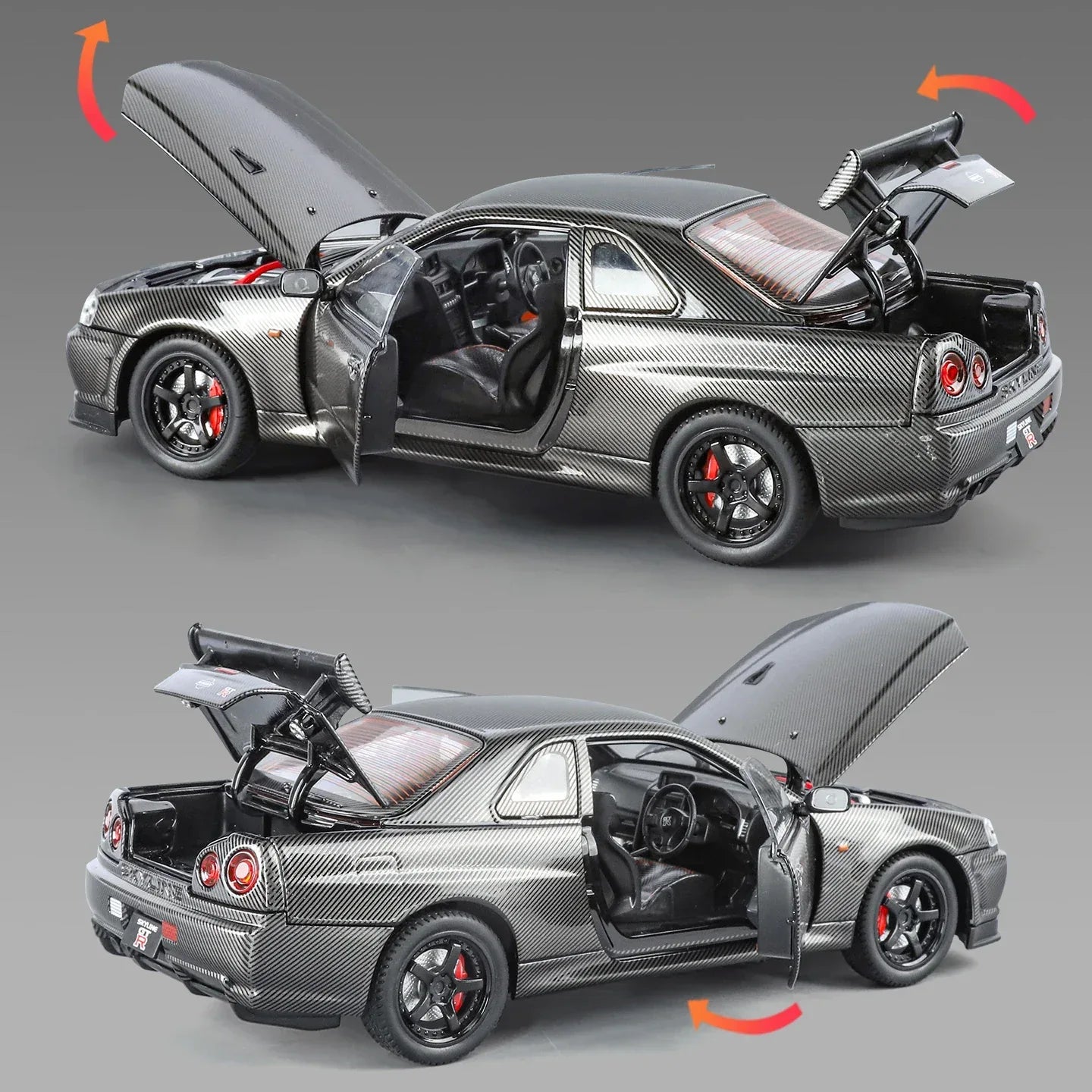 1:24 Nissan GTR R34 Skyline Carbon Fiber Diecast Model Car Sound and Light - ToylandEU