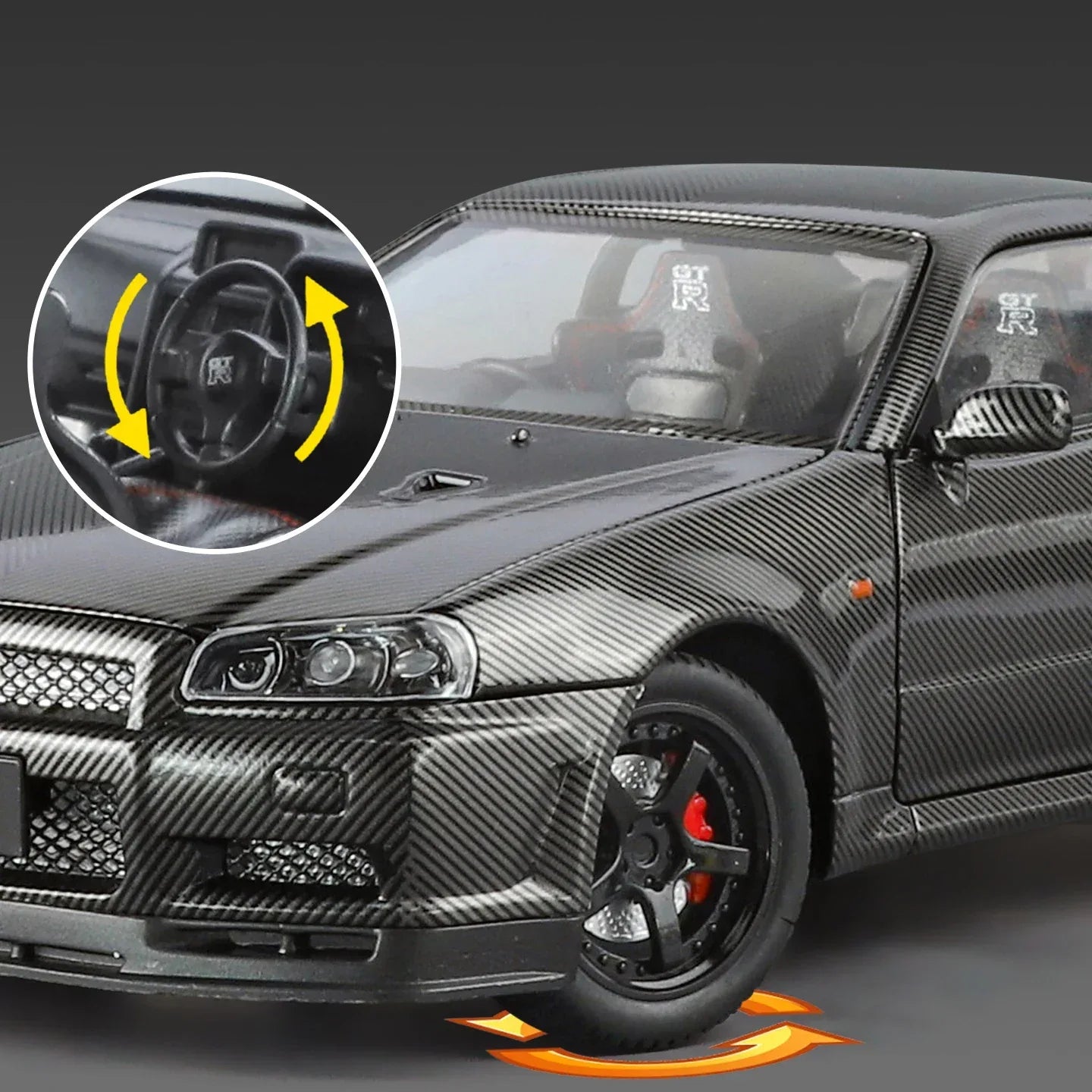 1:24 Nissan GTR R34 Skyline Carbon Fiber Diecast Model Car Sound and Light - ToylandEU