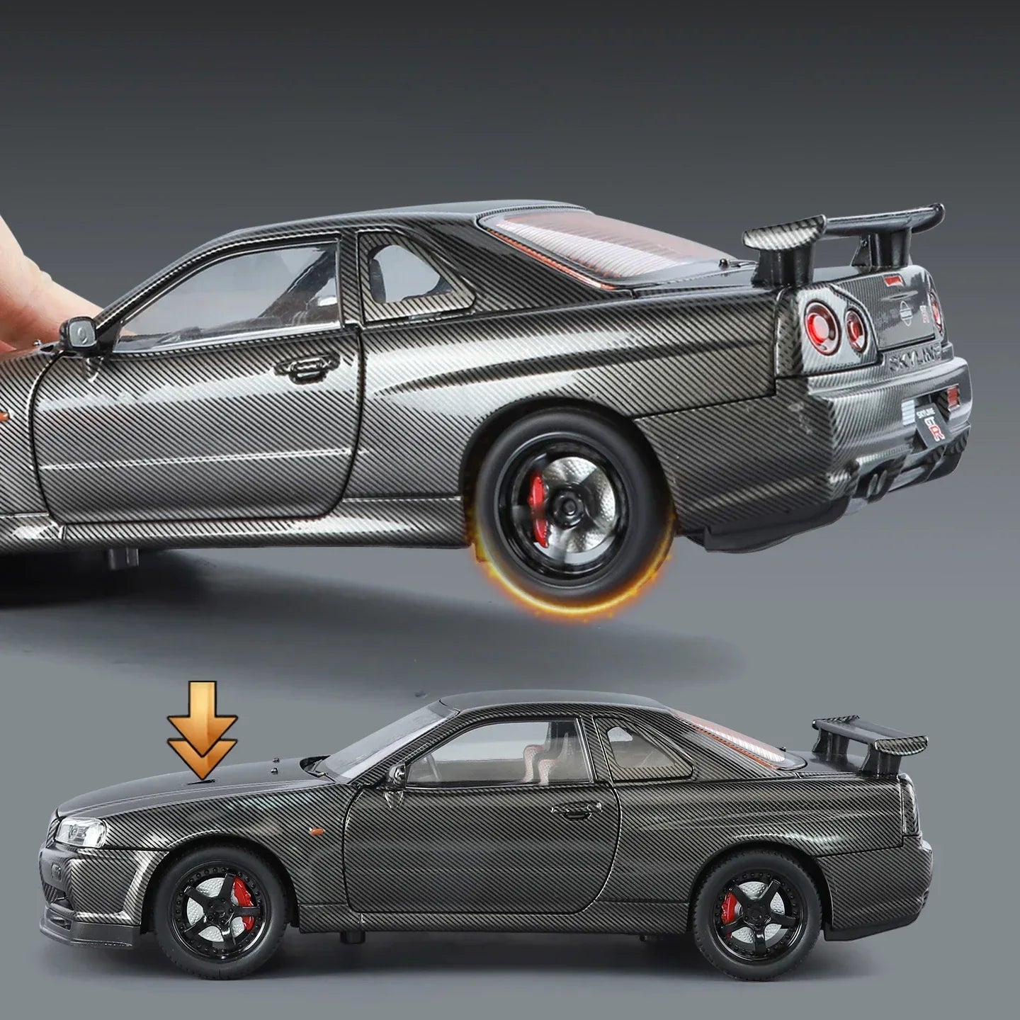 1:24 Nissan GTR R34 Skyline Carbon Fiber Diecast Model Car Sound and Light - ToylandEU