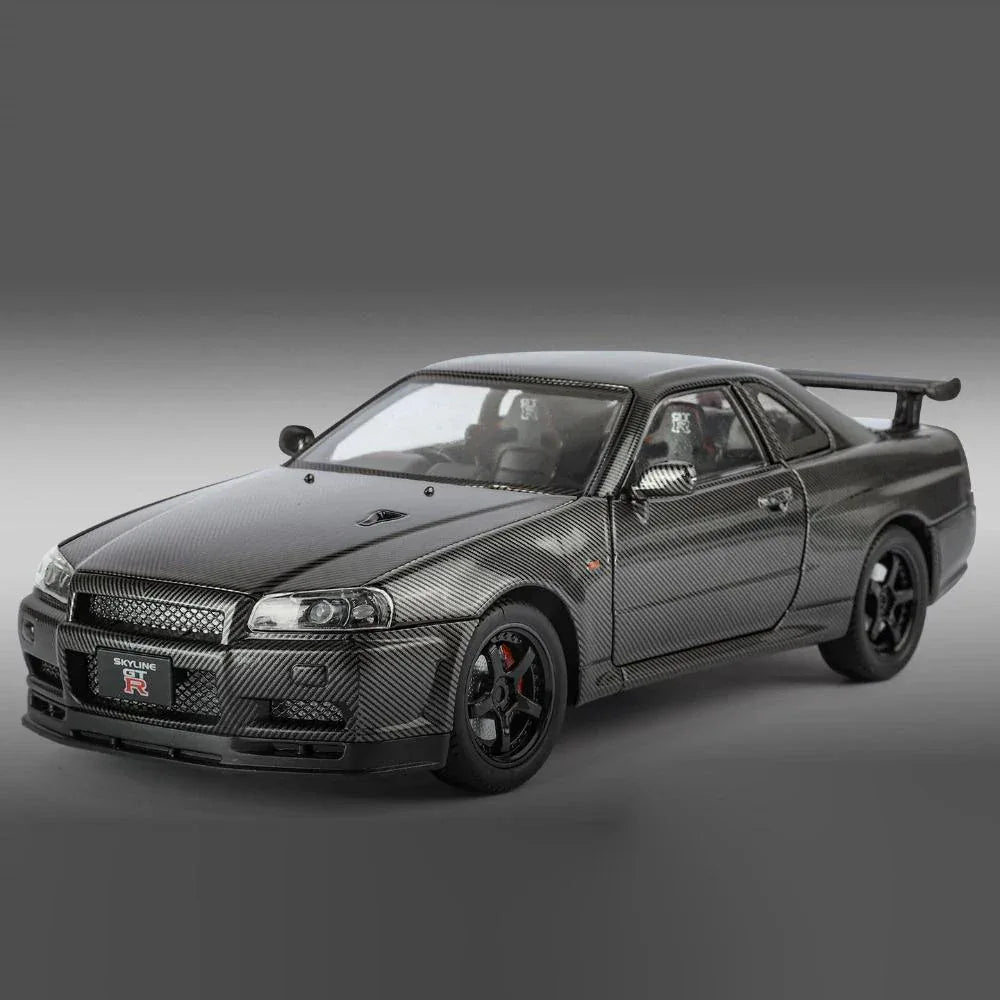1:24 Nissan GTR R34 Skyline Carbon Fiber Diecast Model Car Sound and Light - ToylandEU