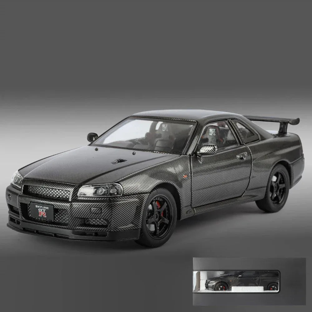1:24 Nissan GTR R34 Skyline Carbon Fiber Diecast Model Car Sound and Light - ToylandEU