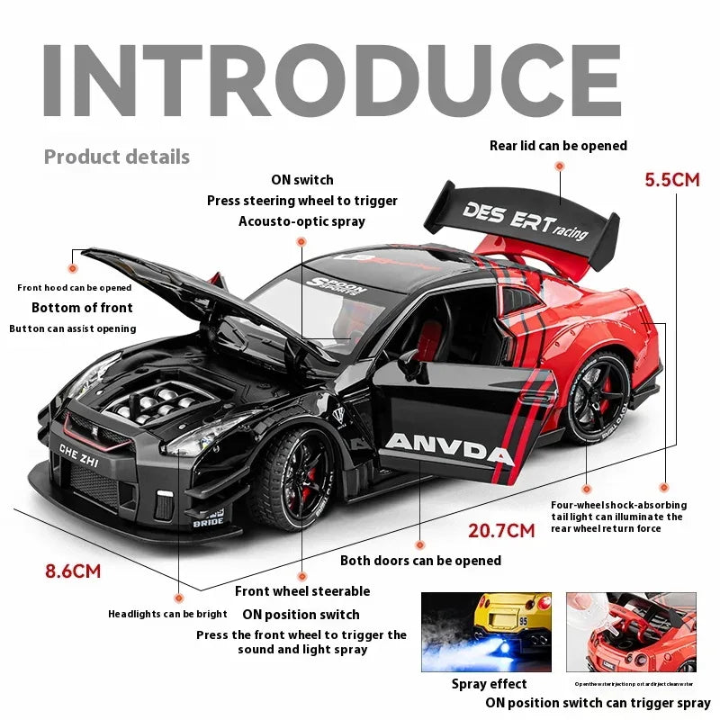 1:24 Nissan GTR R35 Diecast Model Car With Sound And Light - ToylandEU