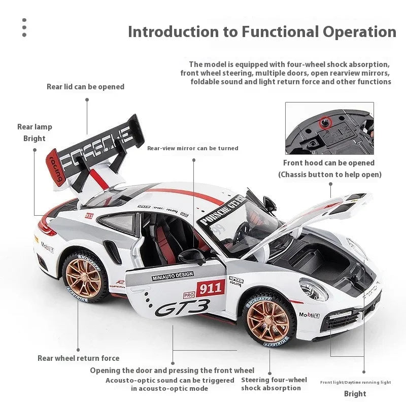 1:24 Porsche 911 GT3 RSR Track Version Diecast Metal Car With Sound And Light - ToylandEU