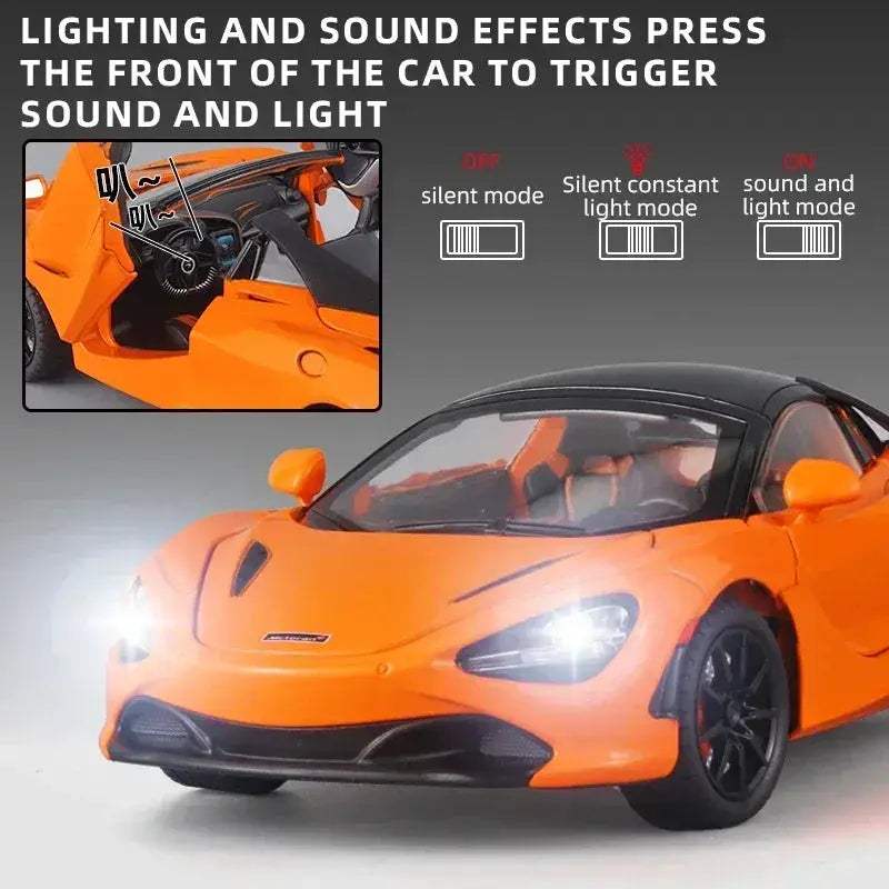 1 24 Scale Diecast McLaren 720S Metal Car With Sound And Lights - ToylandEU